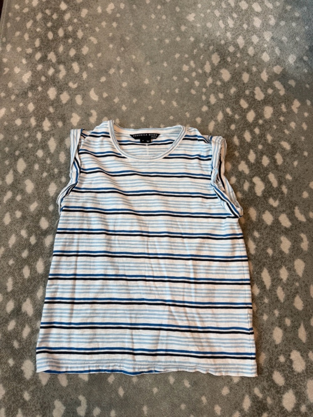 Veronica beard Striped Sleeveless Tee with Navy & Light Blue Stripes - size med